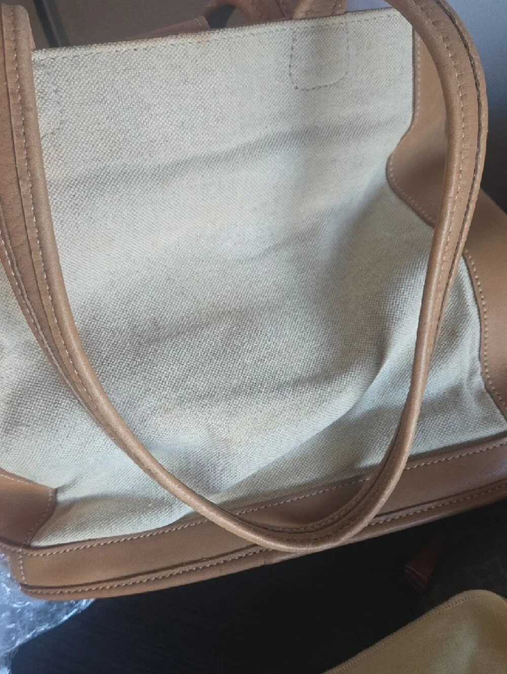 Coach Vintage Natural Canvas Tote with Tan Leather Preowned